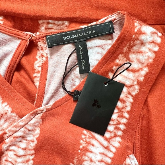 NWT Bcbg Maxazria Coral Tie Dye Striped Cross Neck Halter Asymmetrical Hem Dress - Picture 4 of 13